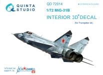 Quinta Studio 1/72 MiG-31B 3D Interior decal #72014 (Trumpeter)